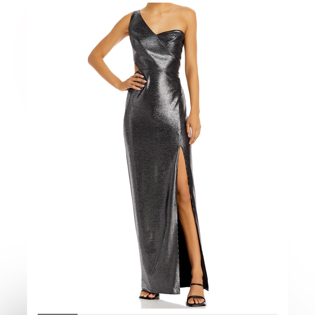 Aidan Mattox Foiled Metallic One-Shoulder Dress - Unworn, With Tags.